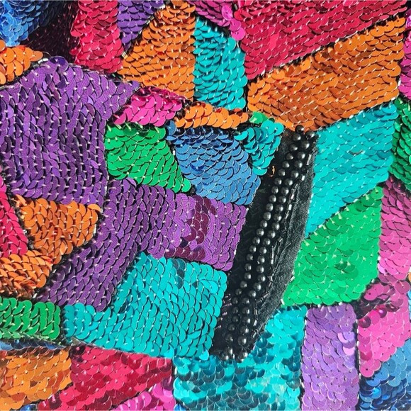 Vintage 80s Oleg Cassini Sequin Top 100% Silk & Rayon Sz 8 Statement Piece Artsy - Picture 6 of 16